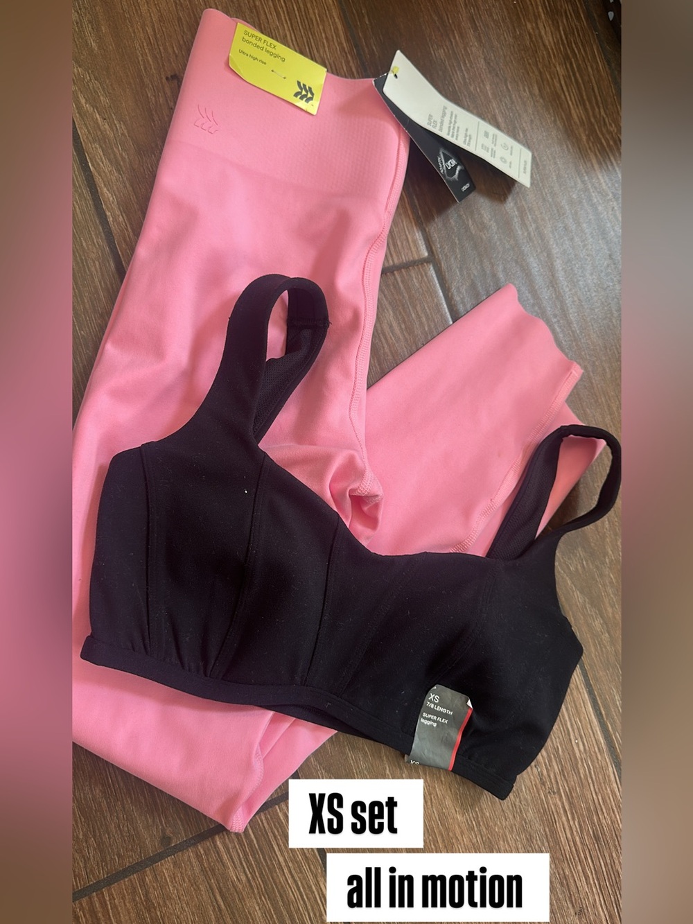 all in motion Black Sports Bralette with Pink Leggings